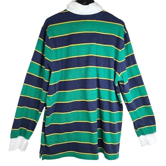 Brooks Brothers Polo Shirt Striped Blue Green Embroidered Patch Long Sleeve - Picture 3 of 8
